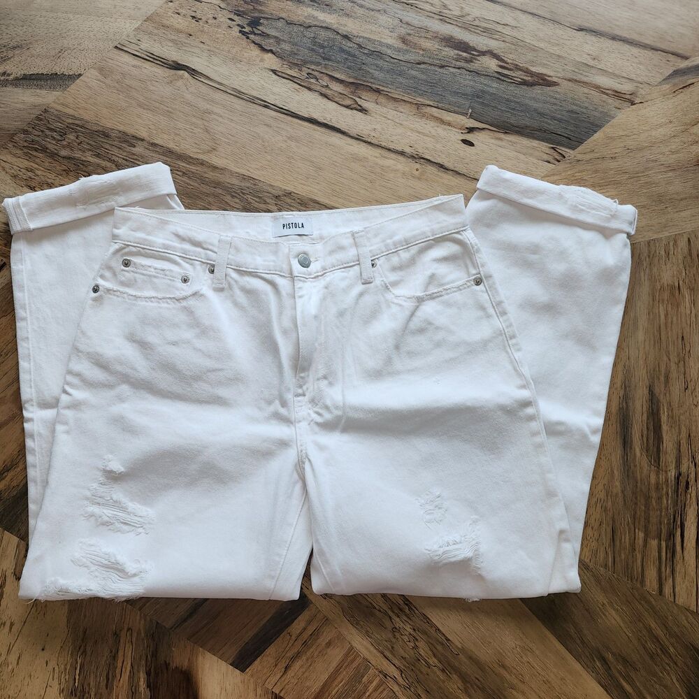 Pistola Women's Presley White High Rise Relaxed Roller Jeans Size 30